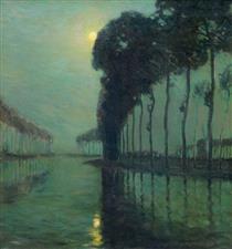 Moonlight at the Canal in Bruges - Charles Warren Eaton