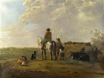 A Landscape with Horseman Herders and Cattle - Albert Cuyp
