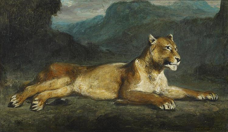 Lioness Reclining, c.1855 - Ежен Делакруа
