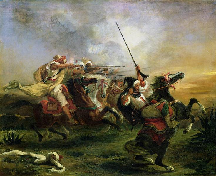 Moroccan horsemen in military action, 1832 - Eugene Delacroix