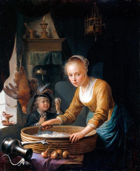 Girl Chopping Onions, 1646 - Герард Доу