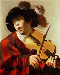 Boy Playing Stringed Instrument and Singing - Hendrick Terbrugghen