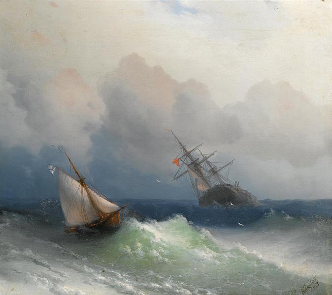 Two Ships at Sea - Iván Aivazovski