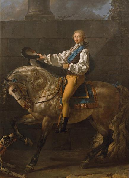 Porträt von Stanisław Kostka Potocki zu Pferde., 1781 - Jacques-Louis David