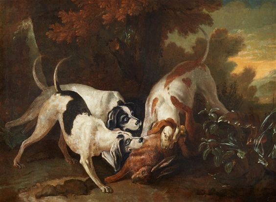 Hunting Scene with Three Dogs and Rabbits - Jean-Baptiste Oudry
