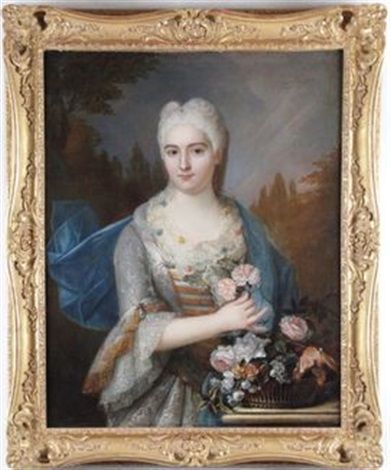 Portrait of a lady with a bouquet of flowers - Jean-Baptiste Oudry
