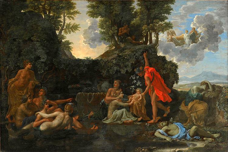 The Infant Bacchus Entrusted to the Nymphs of Nysa. The Death of Echo and Narcissus - Nicolas Poussin