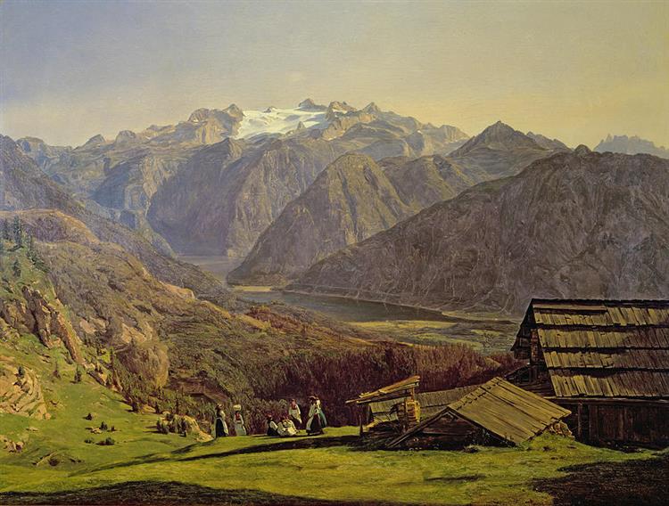 View of the Dachstein with the Hallstättersee from the Hütteneckalpe at Ischl, 1838 - Ferdinand Georg Waldmüller