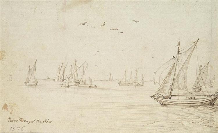 Sailboats a City in the Distance - Jan Brueghel, o Velho