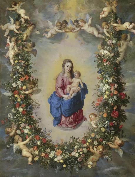 The Virgin and Child Encircled by a Garland of Flowers Held - Jan Brueghel el Viejo
