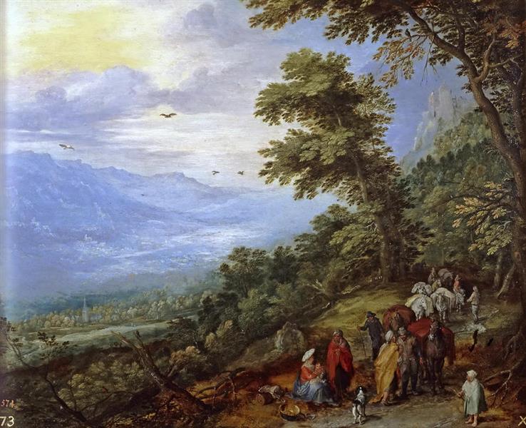 Travelers Meeting Band of Gypsies on Mountain Pass - Jan Brueghel el Viejo