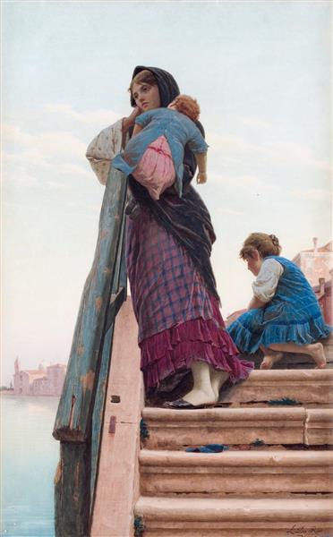 Mother with children, scene from Venice, 1886 - Luigi Da Rios