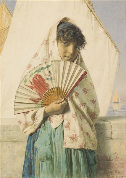 Girl with a fan, 1883 - Luigi Da Rios