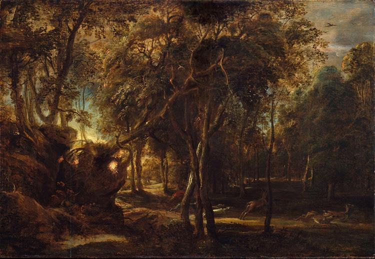 A Forest at Dawn with a Deer Hunt - Peter Paul Rubens