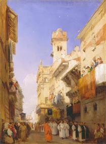 Corso Sant'Anastasia, Verona, with the Palace of Prince Maffei - Richard Parkes Bonington