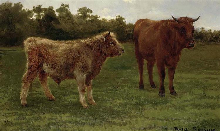 Two Cows Grazing - Роза Бонер