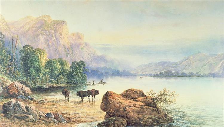 Buffalo Watering - Thomas Moran