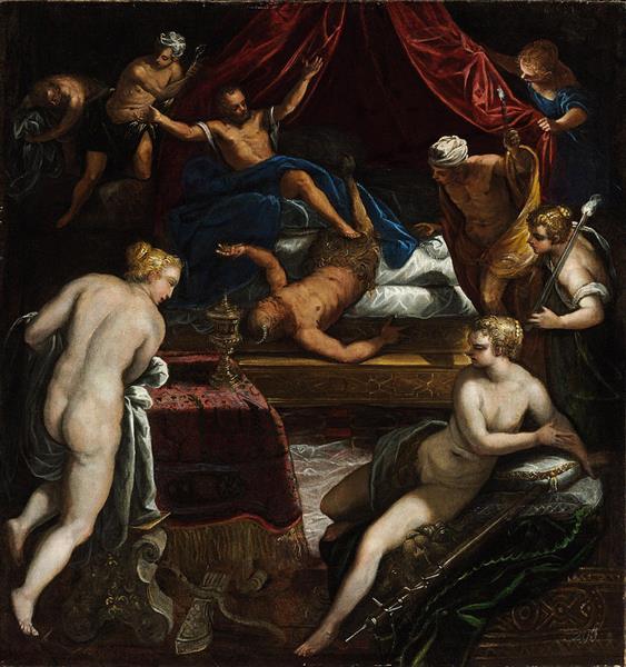 Hercules Expelling the Faun from Omphales Bed - Jacopo Tintoretto
