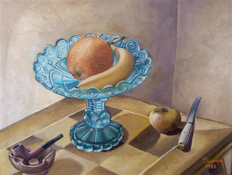 Coupe  bleue  fruits et pipe, 1980 - Cricorps