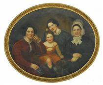 Portrait of three women, a young girl and their spaniel - Bass Otis