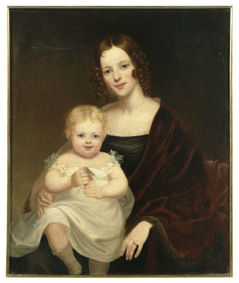 mother holding child, said to be Sara Wattson and daughter Fannie Watson - Bass Otis