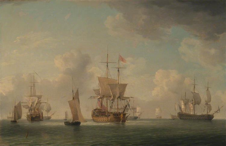 English Ships under Sail in a Very Light Breeze - Charles Brooking