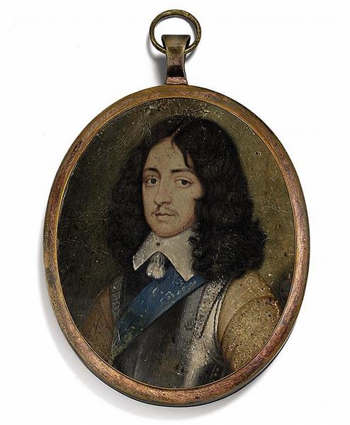 Charles II (1630-1685), as Prince of Wales, in steel cuirass and gorget, buff doublet with embroidered sleeves, white lawn collar with tassels, wearing the blue sash of the Order of the Garter, natural curling brown hair on vellum - David Des Granges