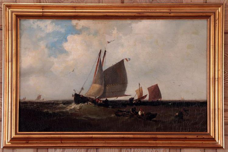 Painting of boats on rough waters - Franklin Dullin Briscoe