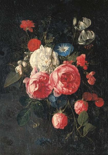 A swag of roses, peonies, morning glories and other flowers - Jacques de Claeuw