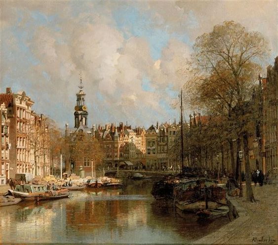 View of the Singel and the Bloemmarkt near the Munt, Amsterdam - Johannes Christiaan Karel Klinkenberg