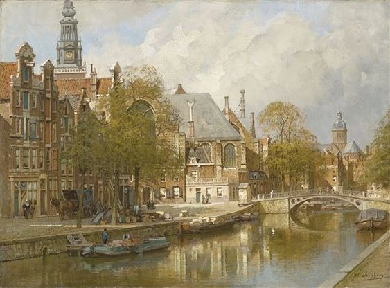 A view of the Oudezijds Voorburgwal with the Oude Kerk and the St. Nicolaaskerk, Amsterdam - Johannes Christiaan Karel Klinkenberg
