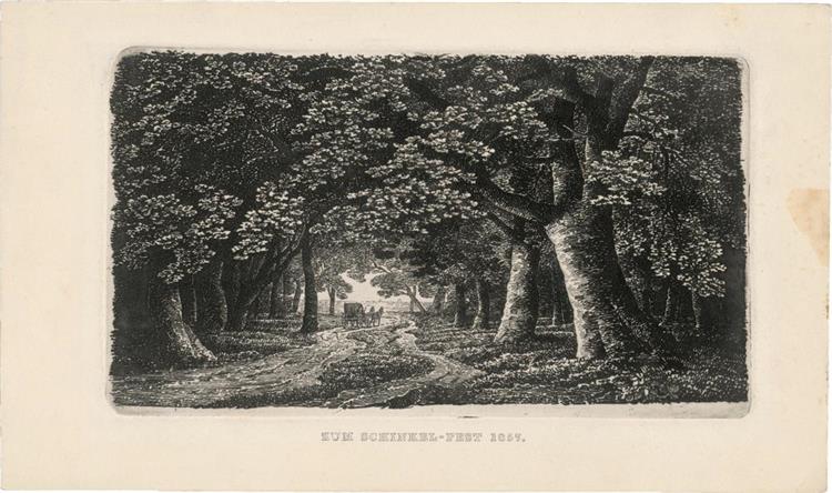 Forest path with a carriage - Karl Friedrich Schinkel