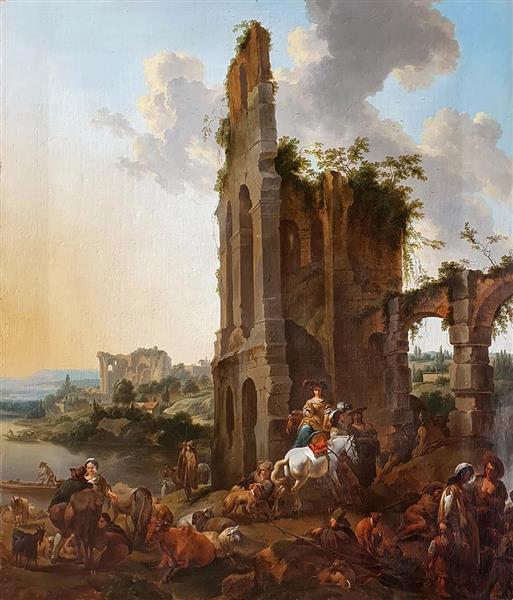 Marché animalier devant une ruine antique - Nicolaes Pietersz. Berchem