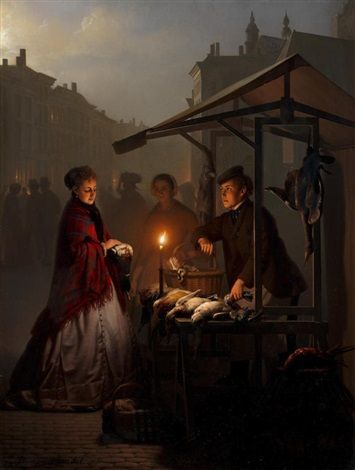 At the poultry stall on the Groenmarkt, The Hagu - Petrus van Schendel