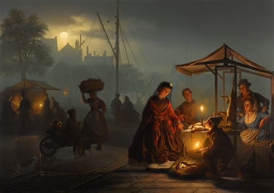Market in Amsterdam by Moonlight - Petrus van Schendel