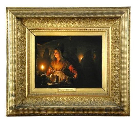 An Interior with a maidservant by candlelight - Petrus van Schendel