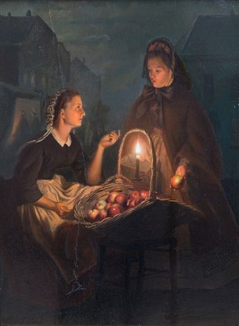 A young apple seller by candlelight - Petrus van Schendel