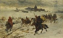Cossacks on the move in a snowy landscape - Rudolf Otto von Ottenfeld