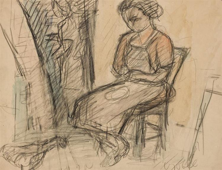 Czóbel Béla Ülő Nő, Ceruza Akvarell, 32x41cm - Béla Czóbel
