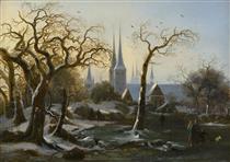 Winterlandschaft mit Blick auf Lübeck - Friedrich Ernst Wolperding