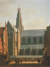 The Smedestraat with a View of the Grote Markt and St Bavo's Church, Haarlem, Holland - Gerrit Berckheyde