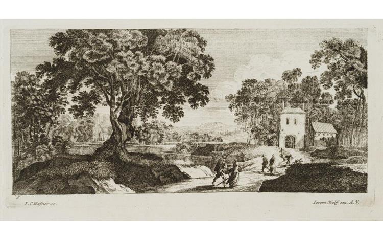 Landscape with Travellers at the Inn - Johann Christoph Haffner