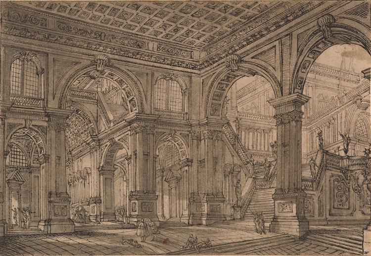 Arched hall of a palace - Ludovico Pozzetti