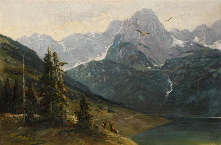 Alpenlandschaft mit Rehen - Moritz Müller II
