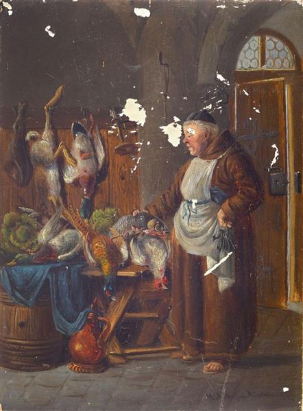 Monk in the abbeys kitchen appraising the venison - Moritz Müller II