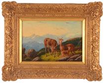 Deer in a mountain landscape - Robert Henry Roe