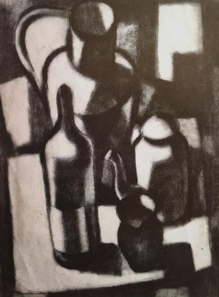 Vajda Lajos Constructiviste Still Life, 1928, Charcoal on Cardboard 358x340mm, 1928 - Лайош Вайда