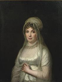 Portrait of a lady, said to be Lady von Binzer, half-length, in a white dress and a white headdress and veil - Jens Juel