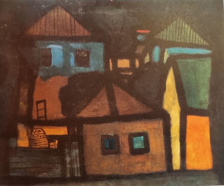 Vajda Lajos Houses in Szentendre 1937 Tempera on Cardboard, 28x43cm, 1937 - Лайош Вайда