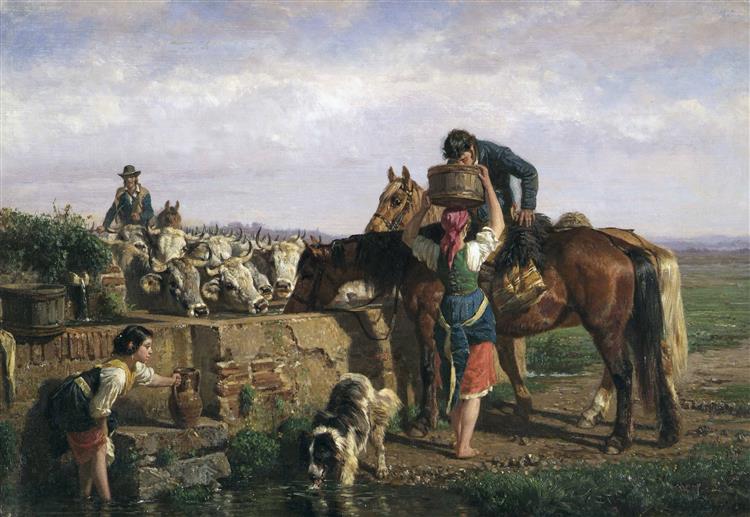 The watering trough, 1874 - Филиппо Палицци